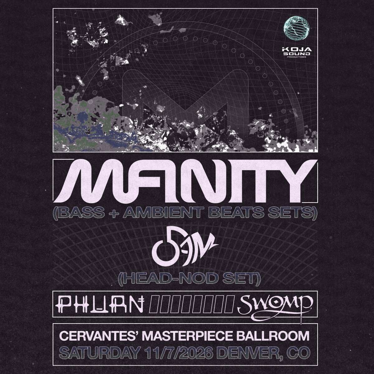 Mfinity (Bass + Ambient Beats Sets) w/ 5AM (Head-nod Set), Phurn, Swomp